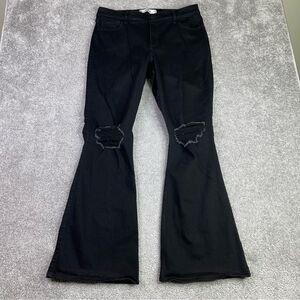 Hollister Jeans Women’s 33 Long Black Flare Curvy High Rise Distressed Ripped